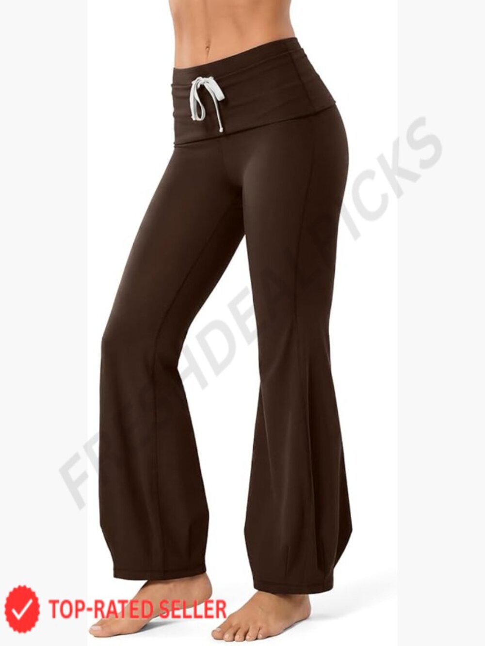 Fold-Over Flare Yoga Pants High Waist Drawstring Tummy Control Leggings Pilates - Picture 1 of 6